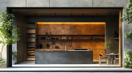 Modern kitchen design showcase urban setting interior photography