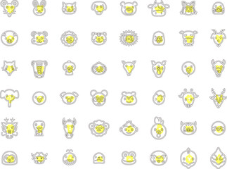 アウトラインミニ動物のイラストアイコンセット