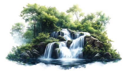 Naklejka premium Cascading waterfalls in lush forest nature scene tranquil view