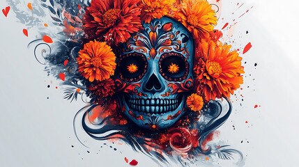 Vibrant sugar skull digital art for festive cultural celebrations