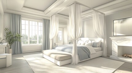 Fototapeta premium Serene bedroom design modern home interior decor minimalist style
