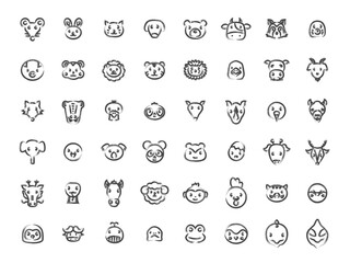 筆書きミニ動物のイラストアイコンセット
