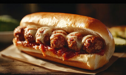 Savory Meatball Sub Sandwich Close-Up