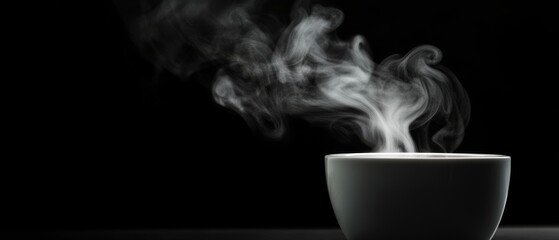 A steaming bowl emits delicate tendrils of vapor against a dark background, creating a serene atmosphere.