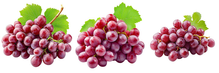 Fototapeta premium A Set of Fresh Red Grapes in a Cluster with Natural Details Isolated on Transparent Background