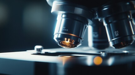 Close-up of the eyepiece of a lab microscope, highlighting the optical glass.