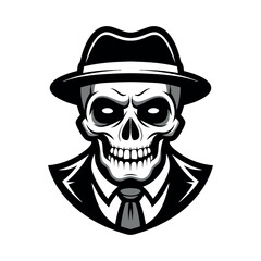 gangster skull with hat illustration for tattoo and streetwear designs