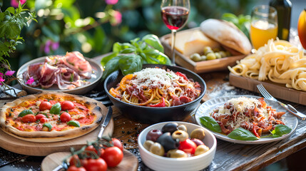 Fototapeta premium Assorted Italian food set on table