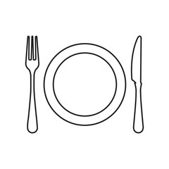 minimalist empty plate with cutlery outline illustration for food concepts