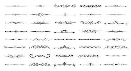 dividers doodle set. Wedding decorative elements. Divider ornament, borders, vintage line separators. Hand drawn vector illustration isolated on white background