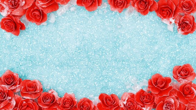 Frosted Red Roses Ice Winter Floral Background Border - Powered by Adobe