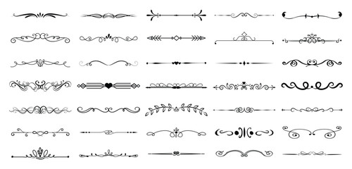 dividers doodle set. Wedding decorative elements. Divider ornament, borders, vintage line separators. Hand drawn vector illustration isolated on white background