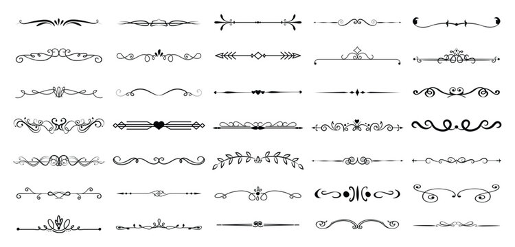 dividers doodle set. Wedding decorative elements. Divider ornament, borders, vintage line separators. Hand drawn vector illustration isolated on white background