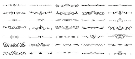 dividers doodle set. Wedding decorative elements. Divider ornament, borders, vintage line separators. Hand drawn vector illustration isolated on white background