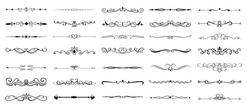 dividers doodle set. Wedding decorative elements. Divider ornament, borders, vintage line separators. Hand drawn vector illustration isolated on white background