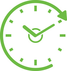 Clock icon, green dial icon isolated on white background. Vector, designer illustration.