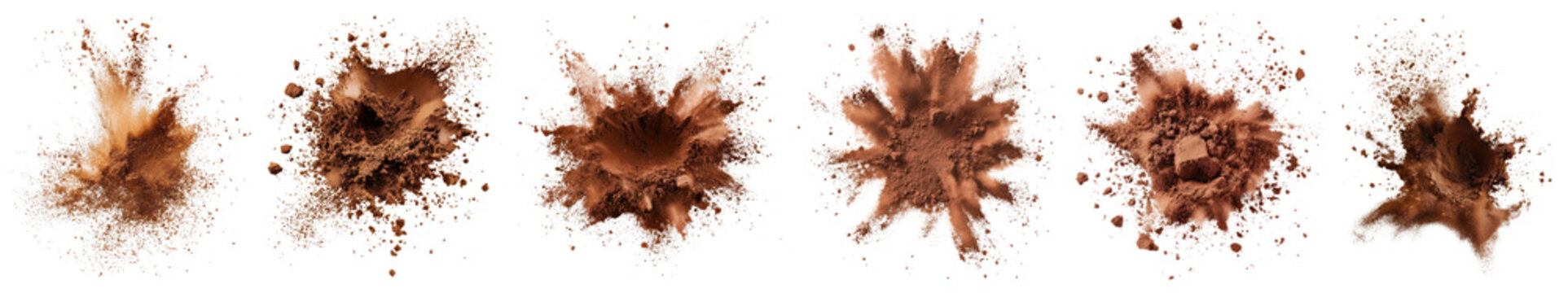 PNG exploding cocoa powder set, transparent background