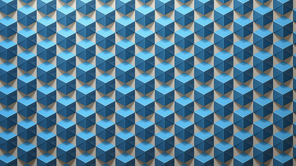Fototapeta premium Repeating blue cubes form a textured geometric pattern.