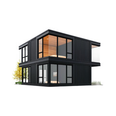 Modern Black Modular House with Large Glass Windows
