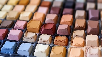Colorful Makeup Palette With Many Shades Of Powder
