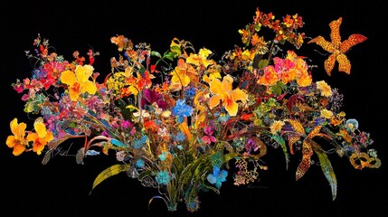 Vibrant Floral Collage Intricate Botanical Art High Resolution 8k Image