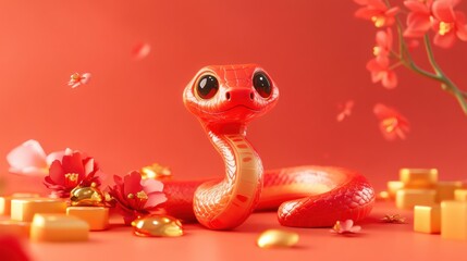 Fototapeta premium cute snake Chinese New Year atmosphere background