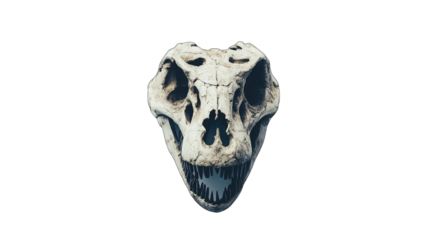 Dinosaur skull, front view, isolated on black.