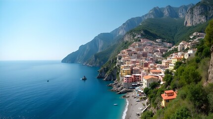 Panoramic View of Manarola, Cinque Terre, Italy: Colorful Buildings Cascading Down a Cliffside to a Turquoise Sea