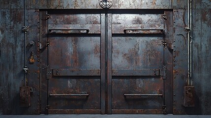 Large Rusty Metal Factory Door with Wear Marks and Grunge Effect