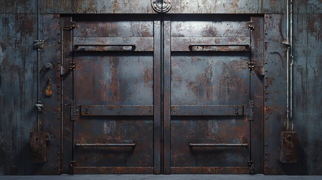 Large Rusty Metal Factory Door with Wear Marks and Grunge Effect