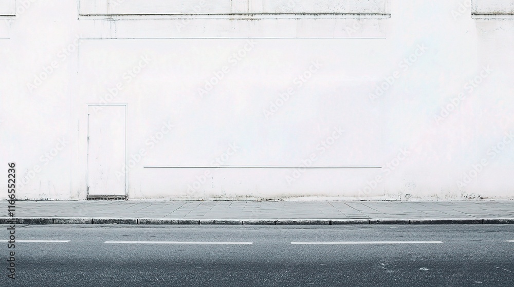Poster empty street with white building in background and minimalist design
