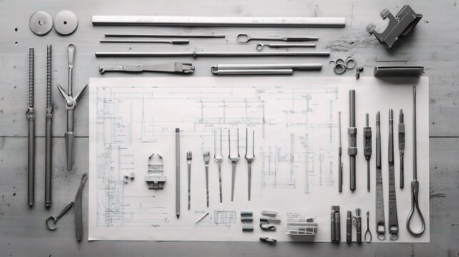 Neatly Arranged Construction Tools on Wooden Surface for Projects