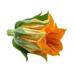 Vibrant Squash Blossom Closeup Transparent Background.