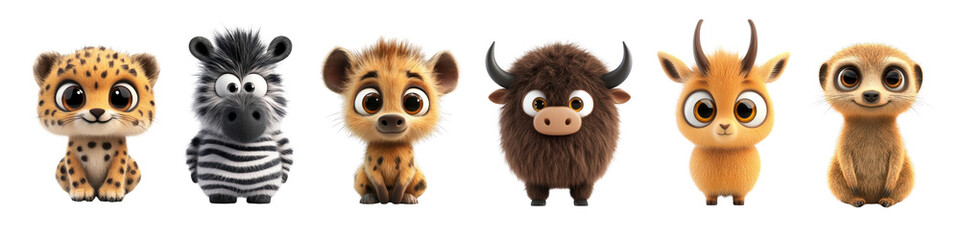 Fototapeta premium PNG Adorable cartoon animal characters, element set on transparent background