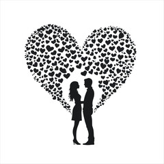 valentine Day Vector silhouette of a couple with heart 