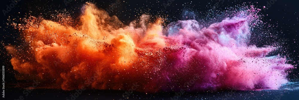 Poster a vibrant explosion of colored powder creating a dynamic, artistic visual effect.