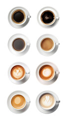PNG coffee cup top view design element set, transparent background
