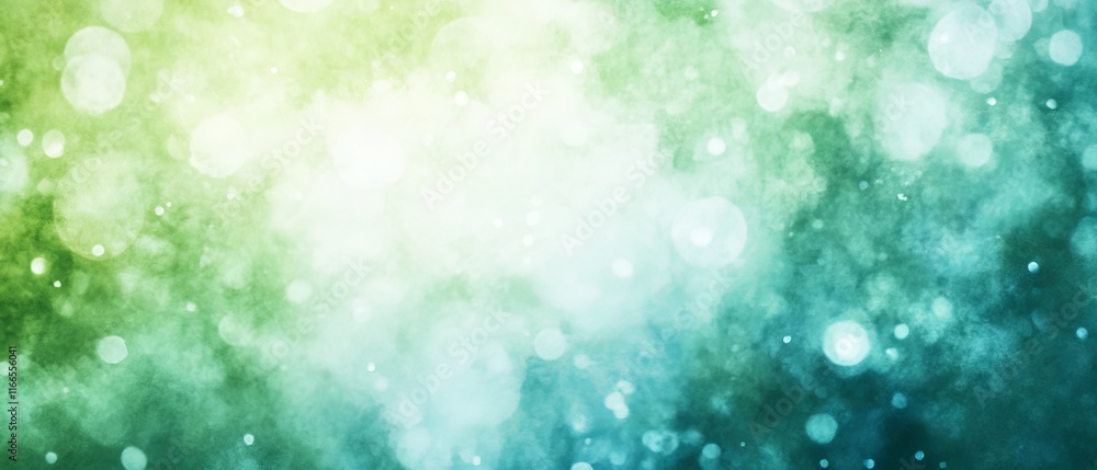 Poster a vibrant abstract background featuring soft bokeh lights in shades of green and blue, perfect for d