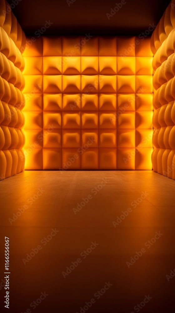 Poster a unique room with warm orange lighting and textured walls, creating an inviting atmosphere for crea
