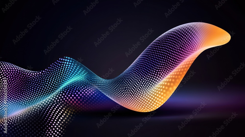 Poster abstract colorful wave with dots on a dark background.