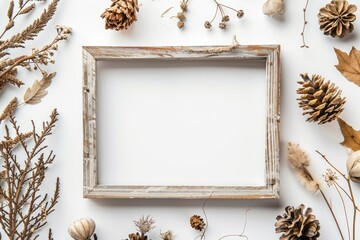 Natural objects frame mockup on white background for art.