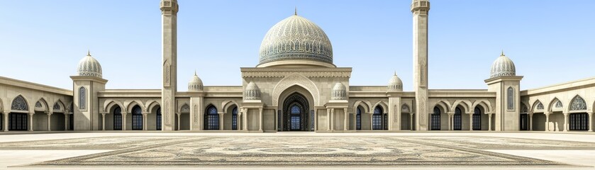 A grand mosque featuring intricate architecture and domes, symbolizing cultural heritage.
