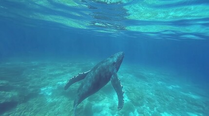 Fototapeta premium Humpback whale underwater in Caribbean