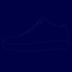 Shoe is shown in a blue background. The shoe is shown in a contour
