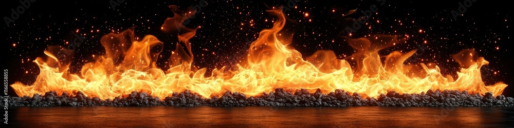 Poster a vibrant flame backdrop with glowing embers, creating a dynamic visual effect.