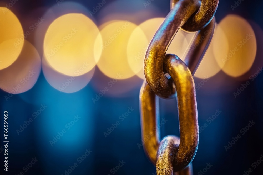 Poster close-up of a metallic chain with a blurred bokeh background, highlighting strength and connectivity