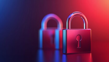 Fototapeta premium Close-up of shiny padlocks with vibrant lighting, symbolizing security and protection in a digital age.