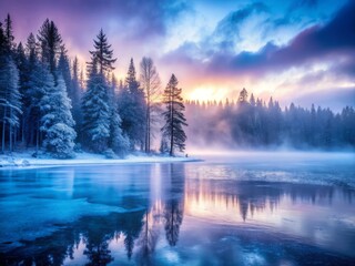 Misty Winter Wonderland: Frozen Lake and Foggy Forest