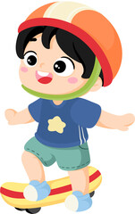 illustration kid playing skateboard