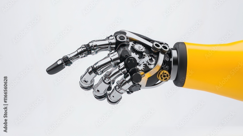 Poster a robotic hand showcasing intricate mechanical design and functionality.